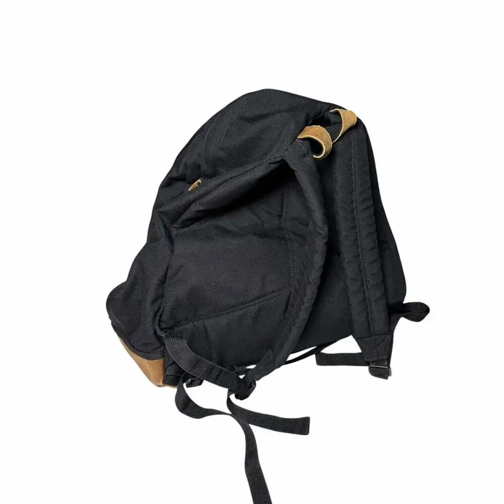 Vintage 90s Eddie Bauer Black Canvas Backpack with Suede Leather Bottom